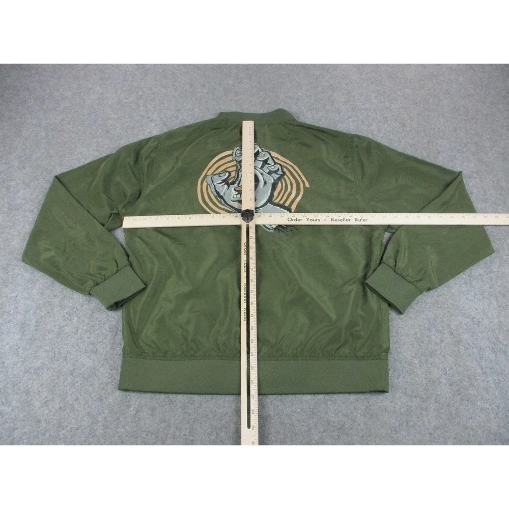 Santa Cruz Jacket Mens Large Green Screaming Hand Bomber Zip Lightweight Coat